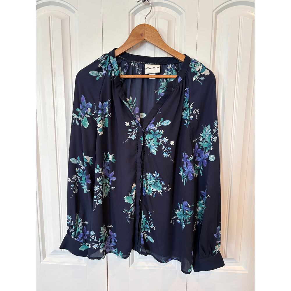 Ava &‎ Viv Blue Floral Blouse Size X (14W)